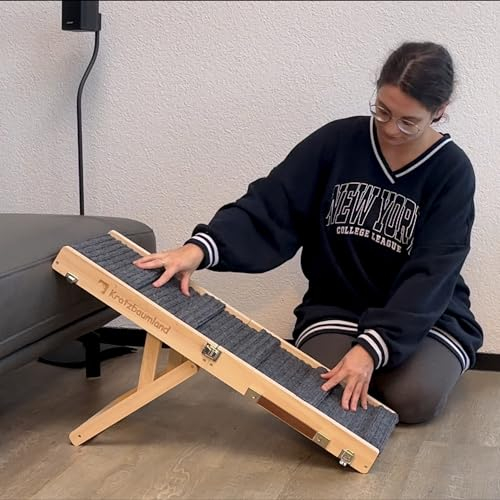 Kratzbaumland Hunde- und Katzenrampe faltbar und höhenverstellbar für Hunde und Katzen Hundetreppe Katzentreppe (Grau)