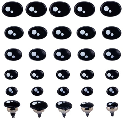 GORGECRAFT 5 Tamaño 100 Piezas Ojos de Seguridad Ojo de Muñeca Artesanal de Plástico con Arandelas Ojos de Ganchillo Negros para Marionetas Perros Osos Peluches Animales de Peluche 16.5/15/13/10/9mm