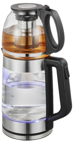 Tetera de cristal 2 en 1, Hervidor de agua cristal premium con filtro de té de acero inoxidable, hervidor de agua para café y té