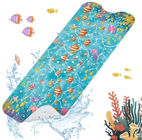 SHUCHING Clownfish Bath Mat Non Slip Kids, 100 X 40 cm Extra Long Baby Bathtub Mat Anti Slip, Childrens Shower Mat Non Slip Anti Mould for Bathroom Machine Washable