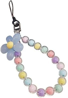 SquarezhenBo Mobile Phone Strap Beaded Flower Bracelet Creative Hanging Rope Keychain Mobile Phones Lanyard Beaded Flower Anti-Lost Case Lanyard Girl Women's Wrist Strap Phone Charms,Cell Charms