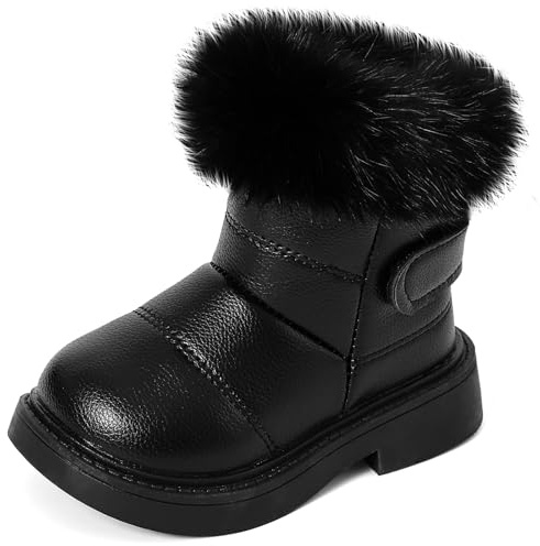 MK MATT KEELY Winterstiefel Mädchen Kinder Wasserdicht Boots Baby Outdoor Warm Winterschuhe mit Rutschfester Gummisohle,Schwarz,EU 24(CN26)