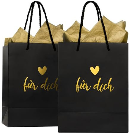 COLOFALLA 2 Stück Geschenktüten Schwarz Für Dich 23x18x10 cm Geschenktüte mit Henkel Geschenktüten Schwarz Geschenktüte Geburtstag mit Geschenktaschen mit Henkel Sydney Papier