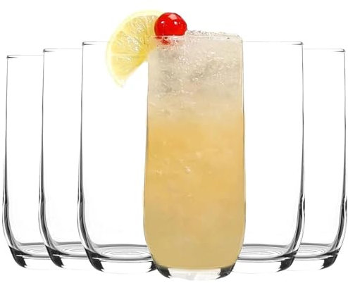 Queensway Home & Dining 415ml Tall Highball Queensway Drinking Glasses Set for Cocktails, Desserts, and Water, Elegant and Durable Drinkware for Everyday Use Set of 6