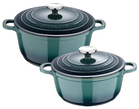 Bergner EXCALIBUR Kochtöpfe Ø 20 und Ø 24 cm, 2,4 l und 4,4 l, mit Deckeln aus Aluminiumguss, Grün