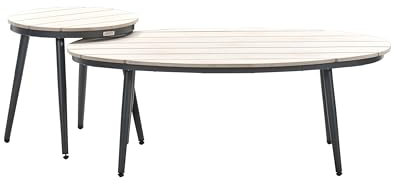 Garden Impressions 2er Set Loungetische Margriet rund und oval, Durchmesser 50 cm H 48 cm und L 120 x B 75 x H 45, Tisch Aluminium Nonwood Wetterfest Outdoor anthrazit Balkontisch pflegeleicht