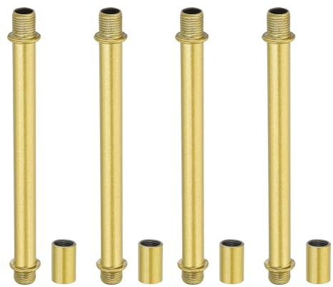 PATIKIL Kit av räta lampskydd, 4 set M10 i kolstål 120mm (4,72) långa med anslutningsmuttrar och anslutningsmuff för bordslampor och kronljus, guldfärg