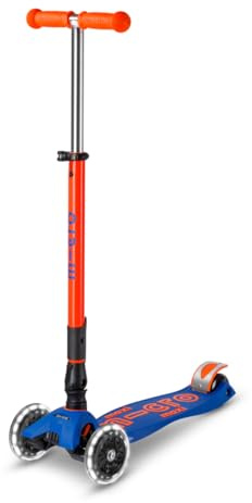 micro™ Maxi micro Deluxe Foldable neon LED | Höhenverstellbar & klappbar | Das ORIGINAL | Kinderroller ab 5 Jahre | LED Rollen | Faltbarer Roller für Jungs & Mädchen 5-10 Jahre (Blaze orange)