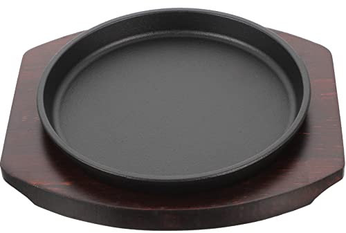 KICHOUSE Piatto Per Bistecca in Teglia Rotonda Per Pizza Padella Antiaderente Per Frittura Piatto Da Portata Con Vassoio in Legno Per Cucina e Casa