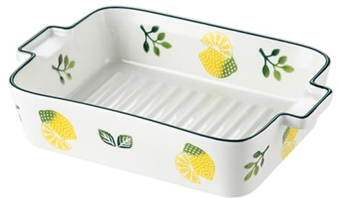 Ceramic Baking Dish, Lovely Lemon Baking Dish with Handles, Lasagna Pans, Casserole Dishes, Bake Pans for Cooking, Cake Dinner, Kitchen