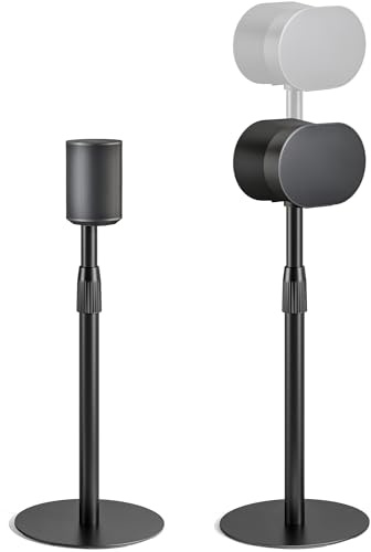 PEGZONE Height Adjustable Speaker Stands Compatible with Sonos Era 100&300, Extended Range 26.9''–42.6'', Max Load 11 lbs, Anti-Slip Base Ø 11.8'', Floor Stand with Cable Management, 1 Pair, Black