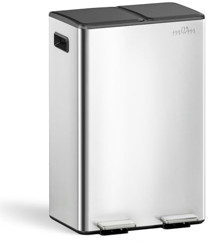 mVm Kitchen Bin,60L Dual Rubbish Bin,2 x 30L Stainless Steel Pedal Bin,Double Recycling Bin with ABS Lids and Plastic Inner Buckets,Soft-Close,Fingerprint Proof,Odour Seal,Large Capacity Trash Can