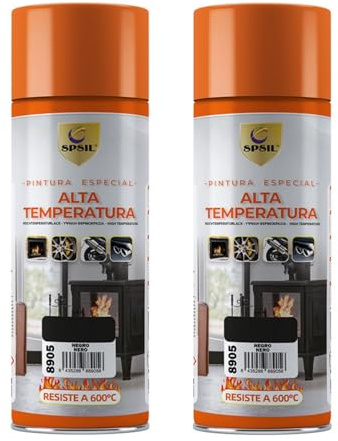 SPSIL Spray Pintura Temperatura Anticalorica Negro 400ml (pack of 2),Protección Anticorrosión para Radiadores, Motores, Parrillas y Más,Pintura para Coche y Moto,Resistencia 600°C