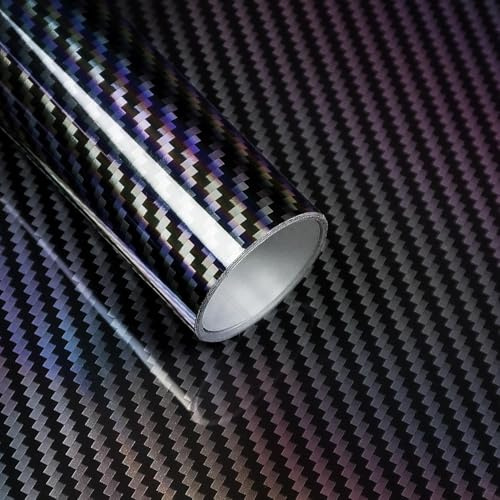 Lypumso Covering Carbone 2D Laser Brillant Noir 30 x 150cm, Covering Voiture Adhésif avec Technologie de Libération d'air, Film Protection Intérieure et Extérieure pour Voitures, Motos et Vélos