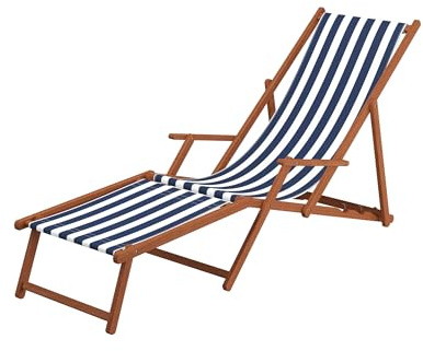 Erst-Holz Gartenliege blau-weiß Strandliege Sonnenliege Relaxliege Holzliege Fußteil Kissen 10-317 F KD