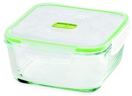 GIO'STYLE Contenitore per Alimenti in Vetro - 1,4L - Chiusura Ermetica - Quadrato - Made in Italy - Adatto a Frigorifero, Freezer, Microonde - Linea 2 in 1 Vetro
