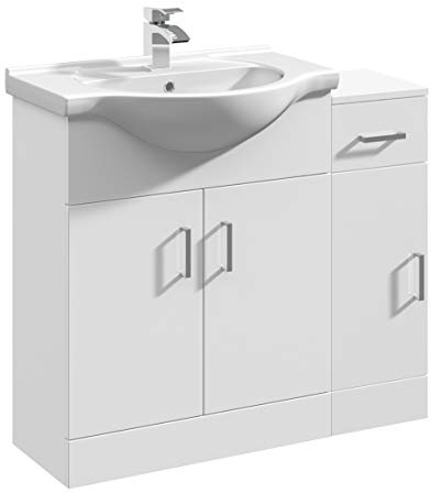 VeeBath Linx Bathroom Furniture Combination Set with Vanity Basin Cabinet & Cupboard Storage Unit (900mm)
