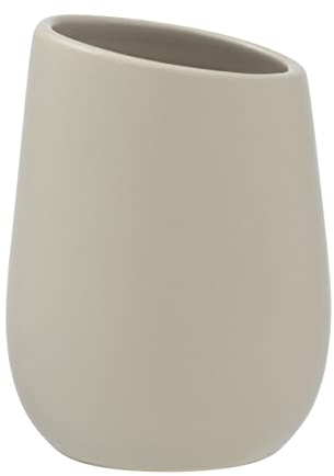 WENKO Gobelet Badi Beige céramique - Porte-Brosse à Dents pour la Brosse à Dents et la pâte Dentifrice, Céramique, 8 x 11 x 8 cm, Beige