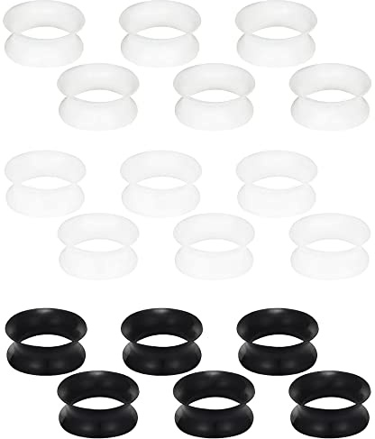 Lcolyoli 9 Pairs Ultra Thin Silicone Tunnels Ear Gauges Silicone Ear Skin Flexible Flesh Tunnel Expander Stretcher Gauge Earlets Plug Gauges Kit for Women Men 16mm 5/8 inch Black White Rubber
