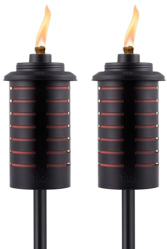 TIKI Metal Black & Orange Easy Install Outdoor Torches, 2-Pack – 65-Inch Decorative TIKI Torches for Patio, Lawn, Backyard & Garden – Weather-Resistant Torch Lighting with Wick & Snuffer