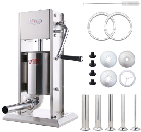 Hakka Sausage Maker Machine, 2 in 1 Vertical Sausage Stuffer Roll Making Spanish Churros Manual with 5 S/S Filling Funnels(7LB/3L)