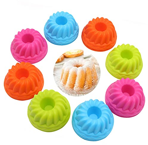 12 Stück Gugelhupfform Silikon, Mini Gugelhupfformen, Wiederverwendbare Gugelhupfformen, Silikon Geriffelte Dessertform, Silikon Backform Klein Gugelhupf für Machen Kuchen Schokolade Gelee(4 Farben)