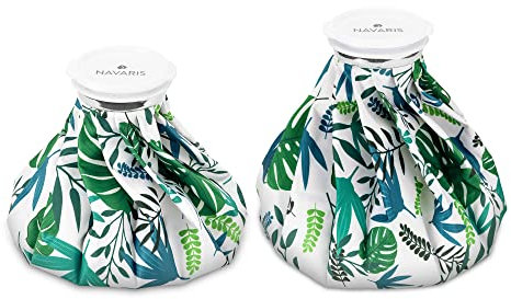 Navaris Kühlbeutel & Wärmflasche Set - 2 Größen warm und kalt - Kühlpads Eisbeutel Kältetherapie - Kühlkissen Blätter Design - Kompresse