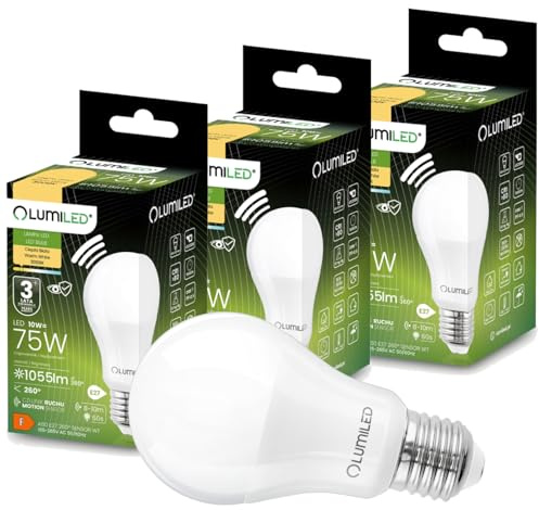 Lumiled 3er Pack E27 LED Lampen mit Bewegungsmelder und Dämmerungssensor 10W ersetzt 75W 1055lm Lichtsensor Glühbirne A60 Warmweiß 3000K Sensorlampe Lichtsteuerung 3 Stück Nachtlicht Glühlampe