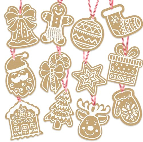 VEYLIN Lot de 120 étiquettes de cadeau de Noël en papier kraft à suspendre avec ficelle de 20 m pour cadeaux de Noël