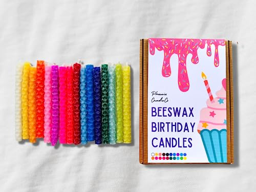 16 velas de cumpleaños de cera de abeja, enrolladas a mano, ecológicas (arcoíris)