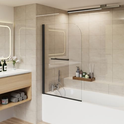 Aquariss Paroi de baignoire pivotante en verre facile à nettoyer - Panneau de porte réversible - Noir - 800 x 1400 cm