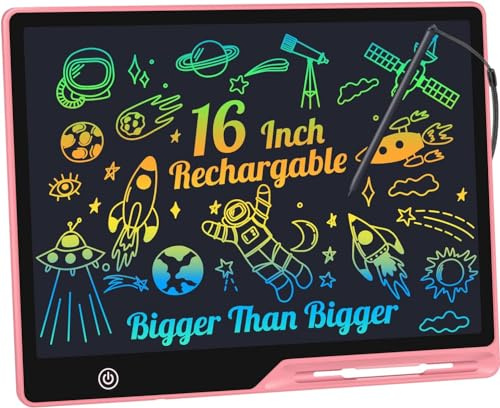 Kinayue LCD-Schreibtablett für Kinder, Wiederaufladbare 16 Zoll Maltafel Zeichentafel, Vorschule Lernen Spielzeug Weihnachten Geburtstag Ostern Geschenk 3 4 5 6 7 Jahre alt Mädchen Jungen