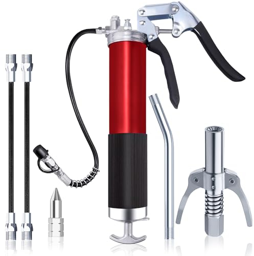 GIAK Einhand Fettpresse Set Fettpresse für Schmiernippel 8000 PSI mit Pistolengriff und Schnellverschlusskupplung für 400g Kartusche verstärkter Verbinder (Rot)