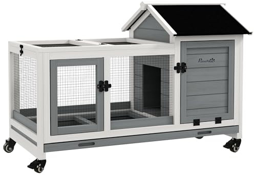 PawHut Wooden Rabbit Hutch Guinea Pig Cage 108 x 58 x 73.5cm Grey