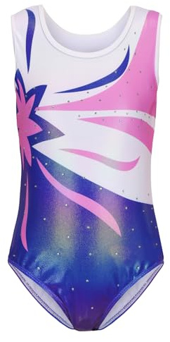 Cucudy Maillot de gimnasia para niñas de manga larga/sin mangas degradado color diamante leotardo danza ballet gimnasia atlética leotardos para niños 5 6 7 8 9 10 11 130 años