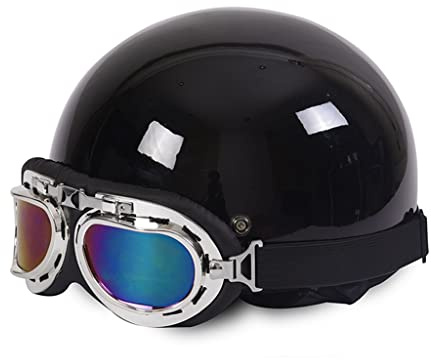DOT Approved Unisex Kid Beanie Motorcycle Half Helmets Ultra-Thin Shell City-Scooter Open Face Helmet with Goggles Novelty Skull Cap Small for Chopper Moped Street Bike