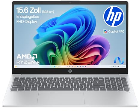 HP OmniBook 3 Next Gen AI PC 15-fn0523ng | Copilot+ PC | 15.6 Zoll FHD Display (1920 x 1080) | AMD Ryzen AI 5 330 (50 NPU-Tops) | 16GB RAM | 512GB SSD | QWERTZ Tastatur | Windows 11 Home | Silber