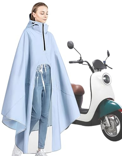 Tuxuseo Poncho de lluvia para mujer, con capucha, para mujer, con cuello alto y cierre de cremallera, para festivales, camping, motociclismo, azul, L