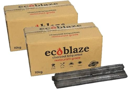 Ecoblaze BBQ Charcoal Briquettes - Premium Barbecue Charcoal Coals, Perfect For BBQ's & Smokers - Quick Lighting, Natural & Eco-Friendly, Low Smoke Restaurant Grade Coal (2 x 10kg Boxes)