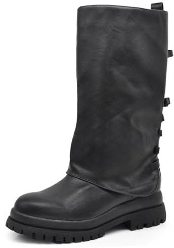 IF Stivali Biker Stile Motociclista da Donna con Fibbie Posteriori Regolabili Ghetta Suola Carrarmato MP2751-5 Nero N.37