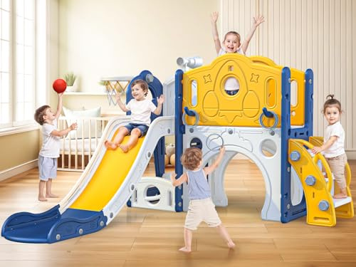Kids Slide: Large Toddler Slide Toy With Basketball Hoop, Blue Slides For Toddlers Age 1-3 Toddler Climber Slides Playset, Indoor Outdoor Toy For Toddlers 1-3 Year (Large)