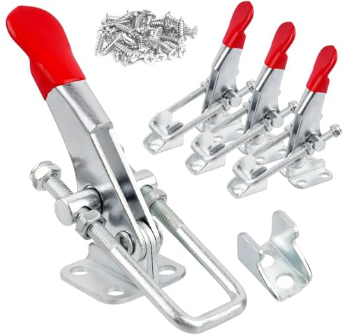 4 Pcs Loquet a Bascule, Loquet à Bascule, Cerradura Sauterelle de Serrage Réglables, Fermeture à Levier à Ressort Fermoir à Bascule, Fermeture Remorque en Métal pour Armoires Valises Portes(180 kg)