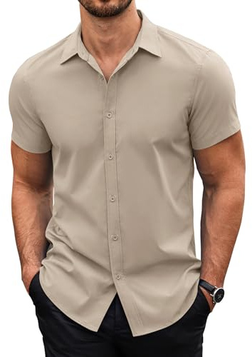 COOFANDY Chemise Homme Manches Courtes Chemise d'Été Casual Business Slim Fit Chemisette pour Homme Basique Unie Tailles XS-4XL