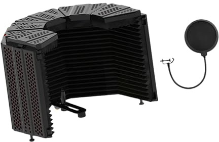 Arecobticy Filtro de micrófono plegable, protector de aislamiento de micrófono, 5 paneles, ligero y duradero para estudio en casa y uso al aire libre, accesorio de recogida permanente