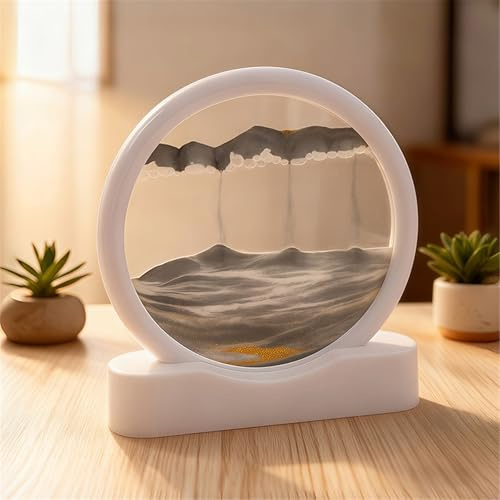 SXTYYH 5 Pollici 3D da Scrivania Pittura di Sabbia Che Scorre, Paesaggio Arte della Sabbia in Movimento, Pittura di Vetro A Clessidra Decorazione Rilassante da Scrivania(Bianca)