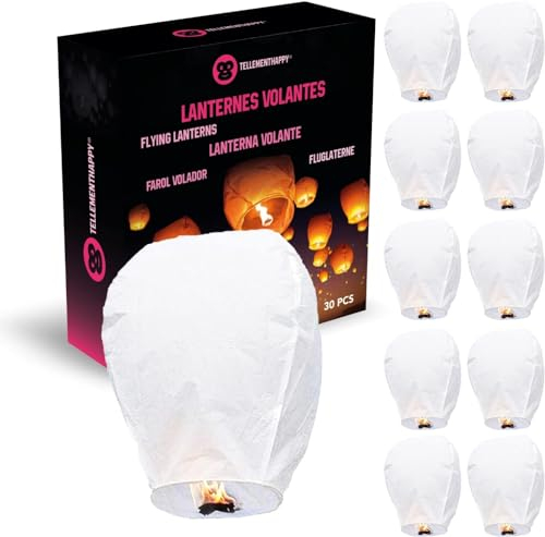 TellementHappy™ Lanterne Volante Chinoise 100% biodégradable Lanterne Papier Blanche Lot de 30 qualité supérieure Le Lampion Mesure 90cm*60cm idéal pour Vos événements Mariage fêtes Nouvel an