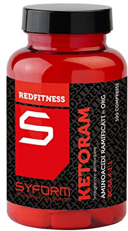 SYFORM KETORAM AMINOACIDI RAMIFICATI 4.1.1 + OKG, BCAA 4.1.1 Integratore alimentare di aminoacidi ramificati per pesi palestra fitness body building sollevamento sport muscoli massa (100 Compresse)
