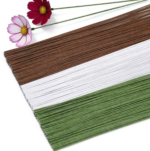 Qzma Floral Wire, 300 Pcs Florist Wire in 3 Colors, Flower Wire Stems