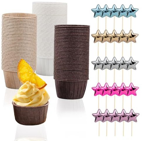 150 moldes para cupcakes, 25 piezas de plugin de pentagrama, bandeja para cupcakes, caja de muffins de papel, moldes para tartas curling, vasos de papel para magdalenas, para fiestas de cumpleaños,