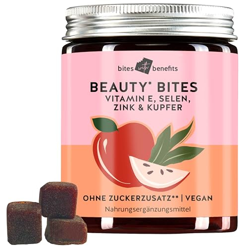 Haut-Haare-Nägel Beauty Bites - Mit Vitamin E, Selen, Zink, Kupfer & Grüntee-Extrakt - Ohne Zucker & Süßstoffe - 45 Stück - Vegan - Bears with Benefits